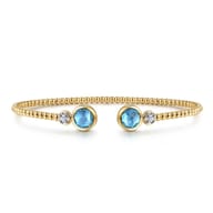 14K White and Yellow Gold Bujukan Diamond and Blue Topaz Bangle