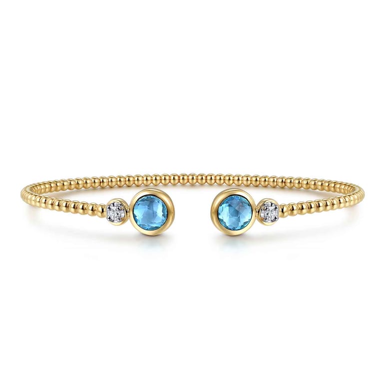 14K White and Yellow Gold Bujukan Diamond and Blue Topaz Bangle - 0.09 ct - Shot 1
