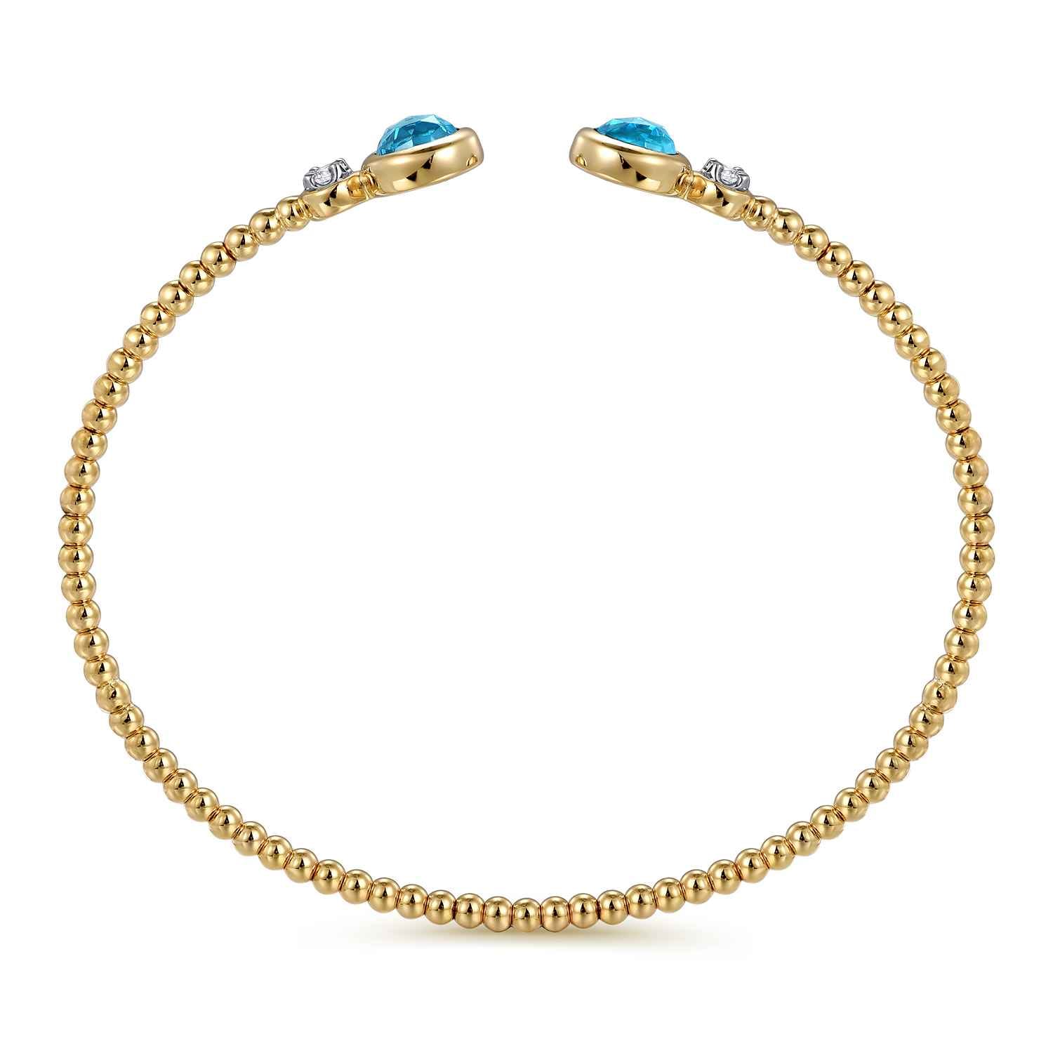 14K White and Yellow Gold Bujukan Diamond and Blue Topaz Bangle - 0.09 ct - Shot 3