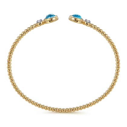 14K White and Yellow Gold Bujukan Diamond and Blue Topaz Bangle