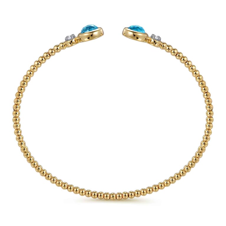 14K White and Yellow Gold Bujukan Diamond and Blue Topaz Bangle - 0.09 ct - Shot 3