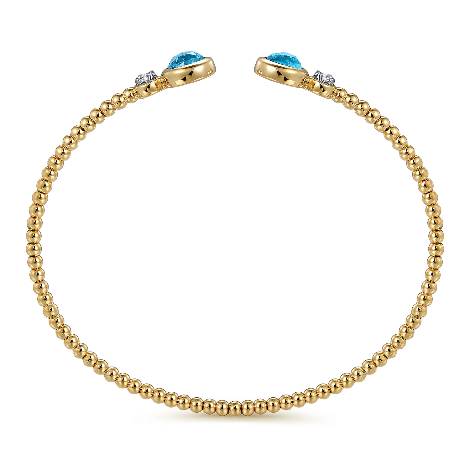14K White and Yellow Gold Bujukan Diamond and Blue Topaz Bangle - 0.09 ct - Shot 3