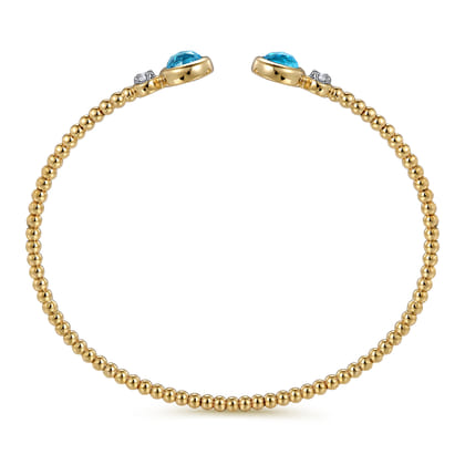 14K White and Yellow Gold Bujukan Diamond and Blue Topaz Bangle