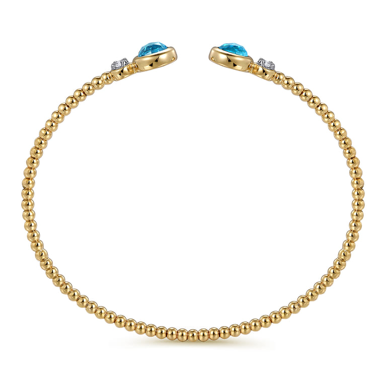 14K White and Yellow Gold Bujukan Diamond and Blue Topaz Bangle - 0.09 ct - Shot 3