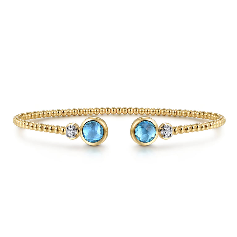 14K White and Yellow Gold Bujukan Diamond and Blue Topaz Bangle - 0.09 ct - Shot 1