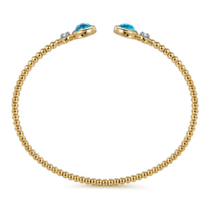 14K White and Yellow Gold Bujukan Diamond and Blue Topaz Bangle