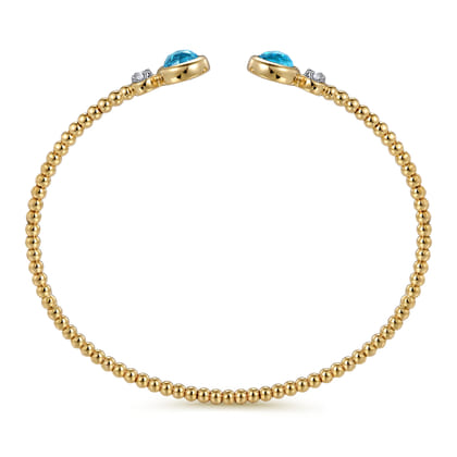 14K White and Yellow Gold Bujukan Diamond and Blue Topaz Bangle