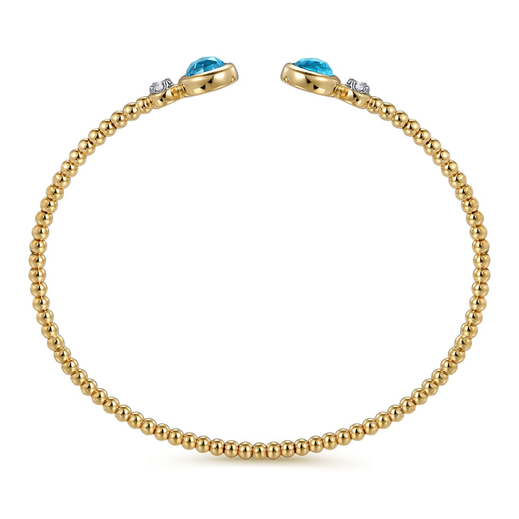 14K White and Yellow Gold Bujukan Diamond and Blue Topaz Bangle