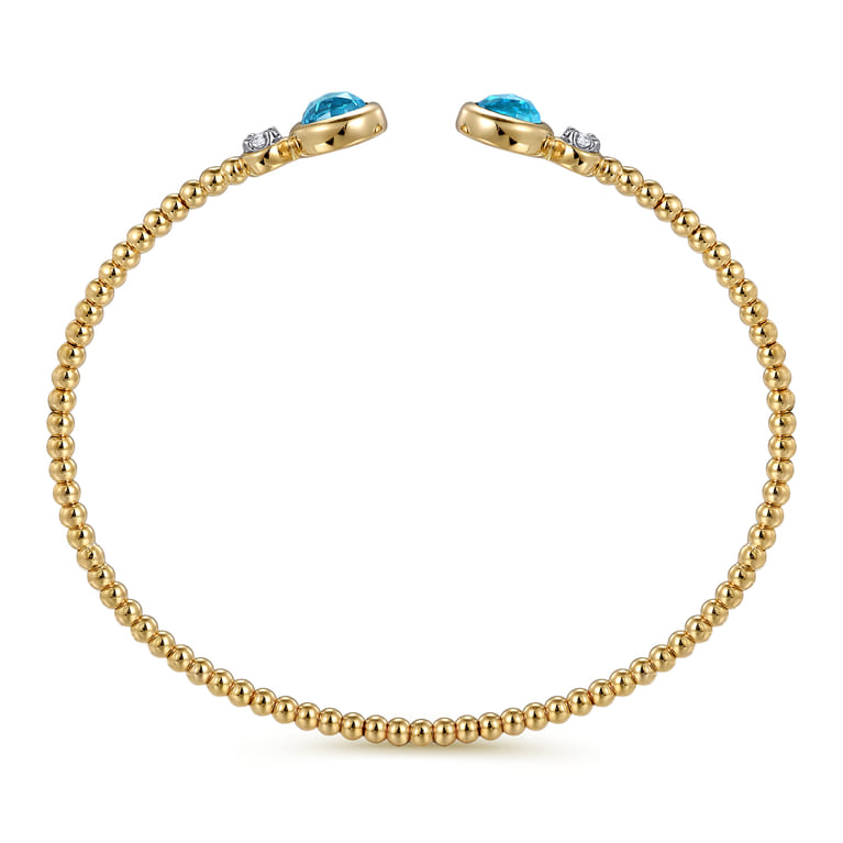 14K White and Yellow Gold Bujukan Diamond and Blue Topaz Bangle - 0.09 ct - Shot 3