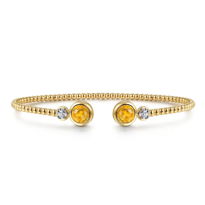 14K White and Yellow Gold Bujukan Diamond and Citrine Bangle