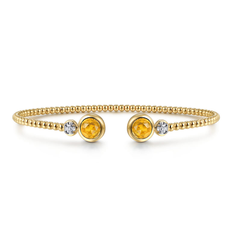 14K White and Yellow Gold Bujukan Diamond and Citrine Bangle - 0.09 ct - Shot 1