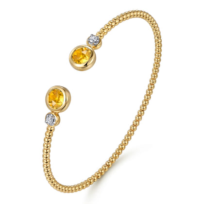 14K White and Yellow Gold Bujukan Diamond and Citrine Bangle