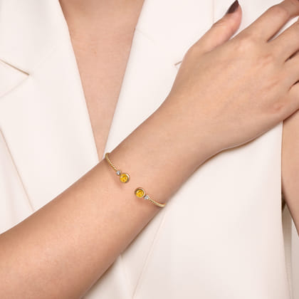 14K White and Yellow Gold Bujukan Diamond and Citrine Bangle