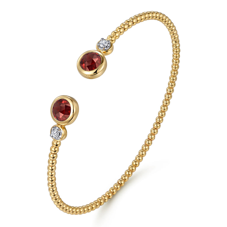 14K White and Yellow Gold Bujukan Diamond and Garnet Bangle - 0.09 ct - Shot 2