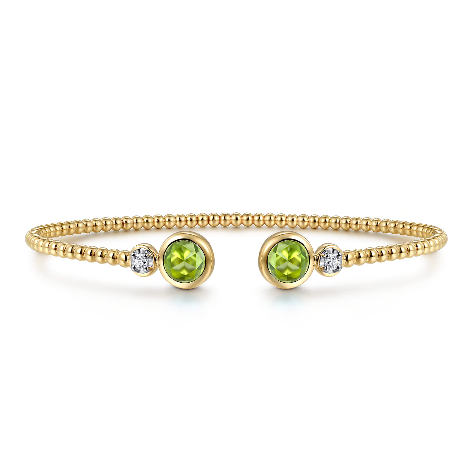 14K White and Yellow Gold Bujukan Diamond and Peridot Bangle - 0.09 ct - Shot 1