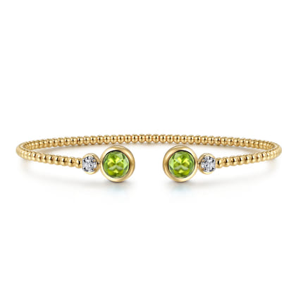 14K White and Yellow Gold Bujukan Diamond and Peridot Bangle