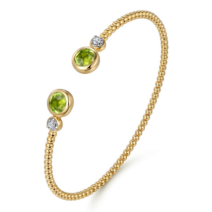 14K White and Yellow Gold Bujukan Diamond and Peridot Bangle