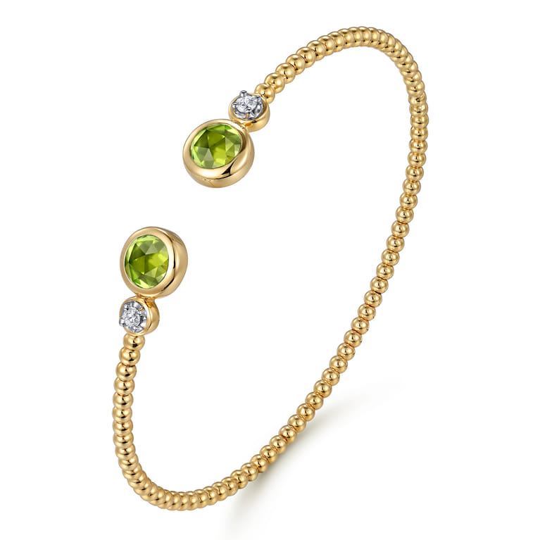 14K White and Yellow Gold Bujukan Diamond and Peridot Bangle - 0.09 ct - Shot 2