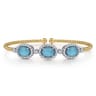 14K White and Yellow Gold Bujukan Diamond and Rock Crystal and Turquoise Bangle - 0.5 ct