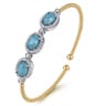 14K White and Yellow Gold Bujukan Diamond and Rock Crystal and Turquoise Bangle - 0.5 ct