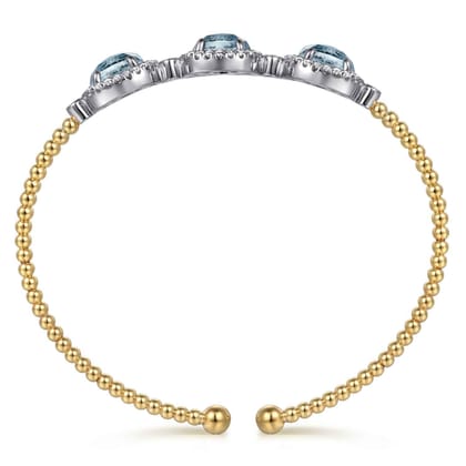 14K White and Yellow Gold Bujukan Diamond and Rock Crystal and Turquoise Bangle
