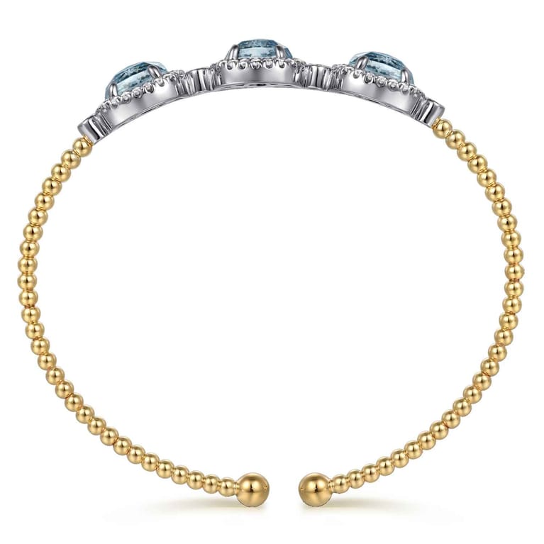 14K White and Yellow Gold Bujukan Diamond and Rock Crystal and Turquoise Bangle - 0.5 ct - Shot 3