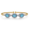 14K White and Yellow Gold Bujukan Diamond and Rock Crystal and Turquoise Bangle - 0.5 ct