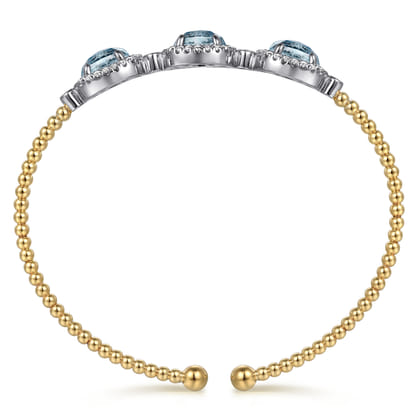 14K White and Yellow Gold Bujukan Diamond and Rock Crystal and Turquoise Bangle