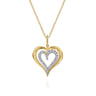 14K White and Yellow Gold Bujukan Graduating Diamond Heart Pendant Necklace - 0.18 ct