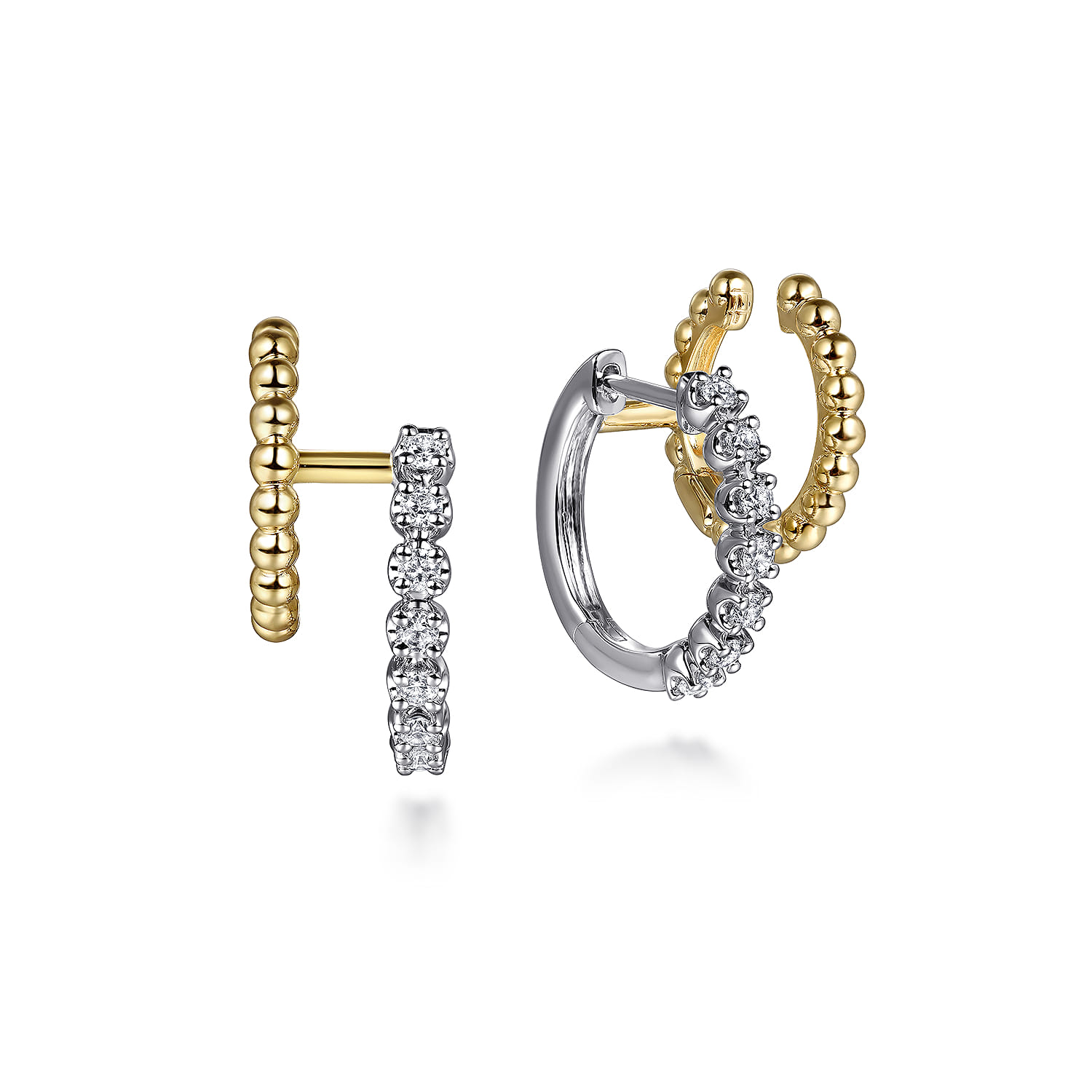 14K White and Yellow Gold Bujukan and Diamond Stuggies Earrings - 0.35 ct - Shot 1