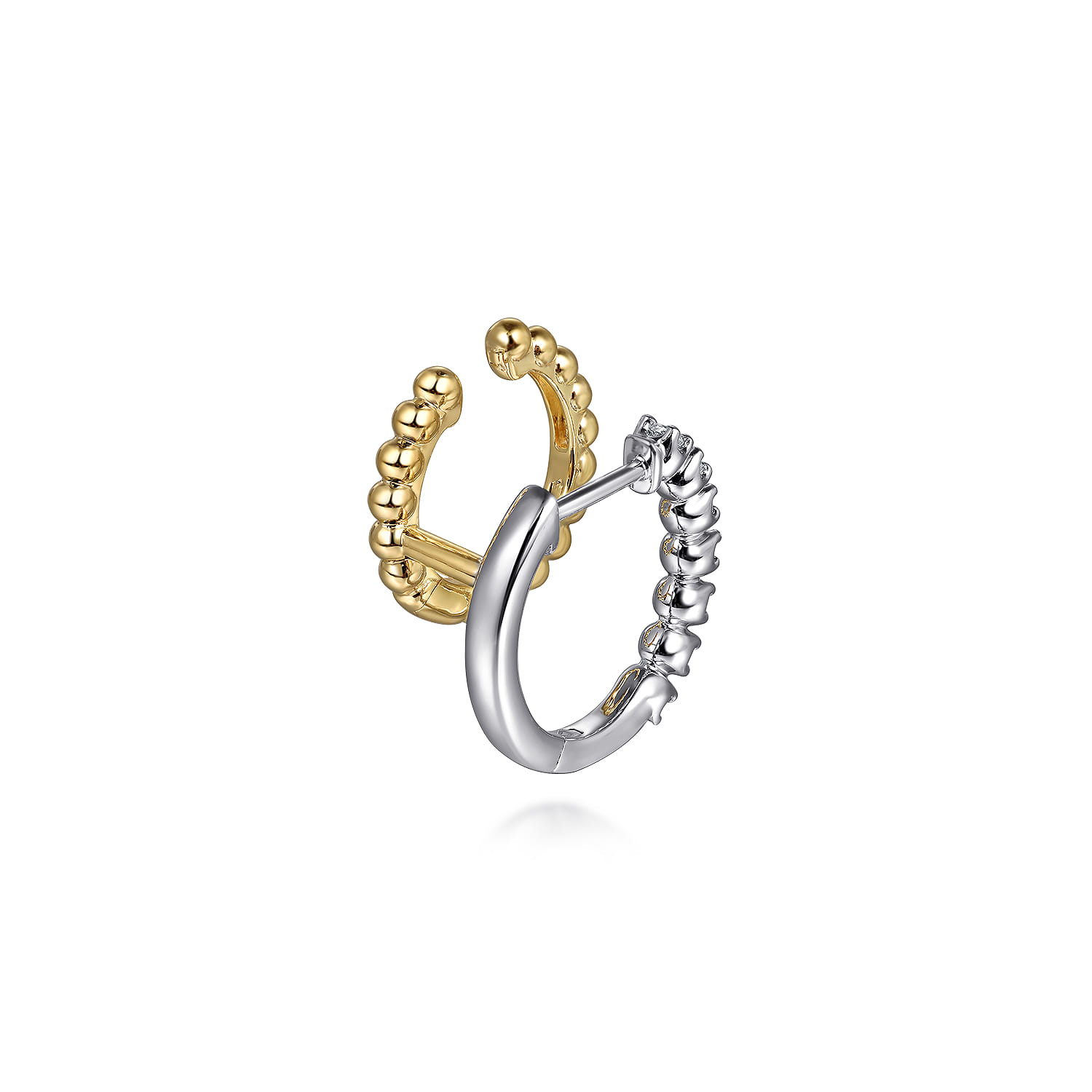 14K White and Yellow Gold Bujukan and Diamond Stuggies Earrings - 0.35 ct - Shot 3