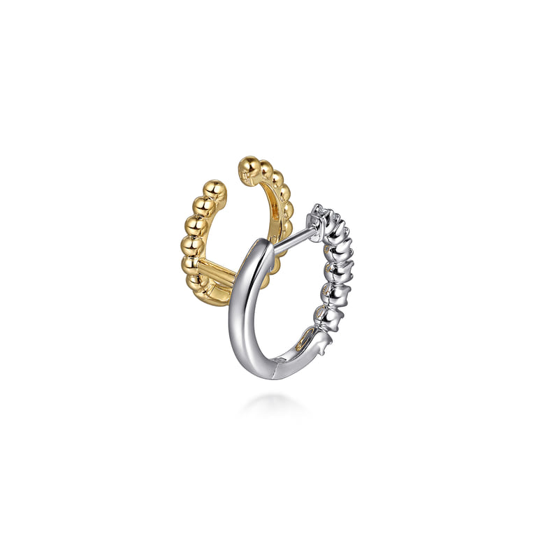 14K White and Yellow Gold Bujukan and Diamond Stuggies Earrings - 0.35 ct - Shot 3