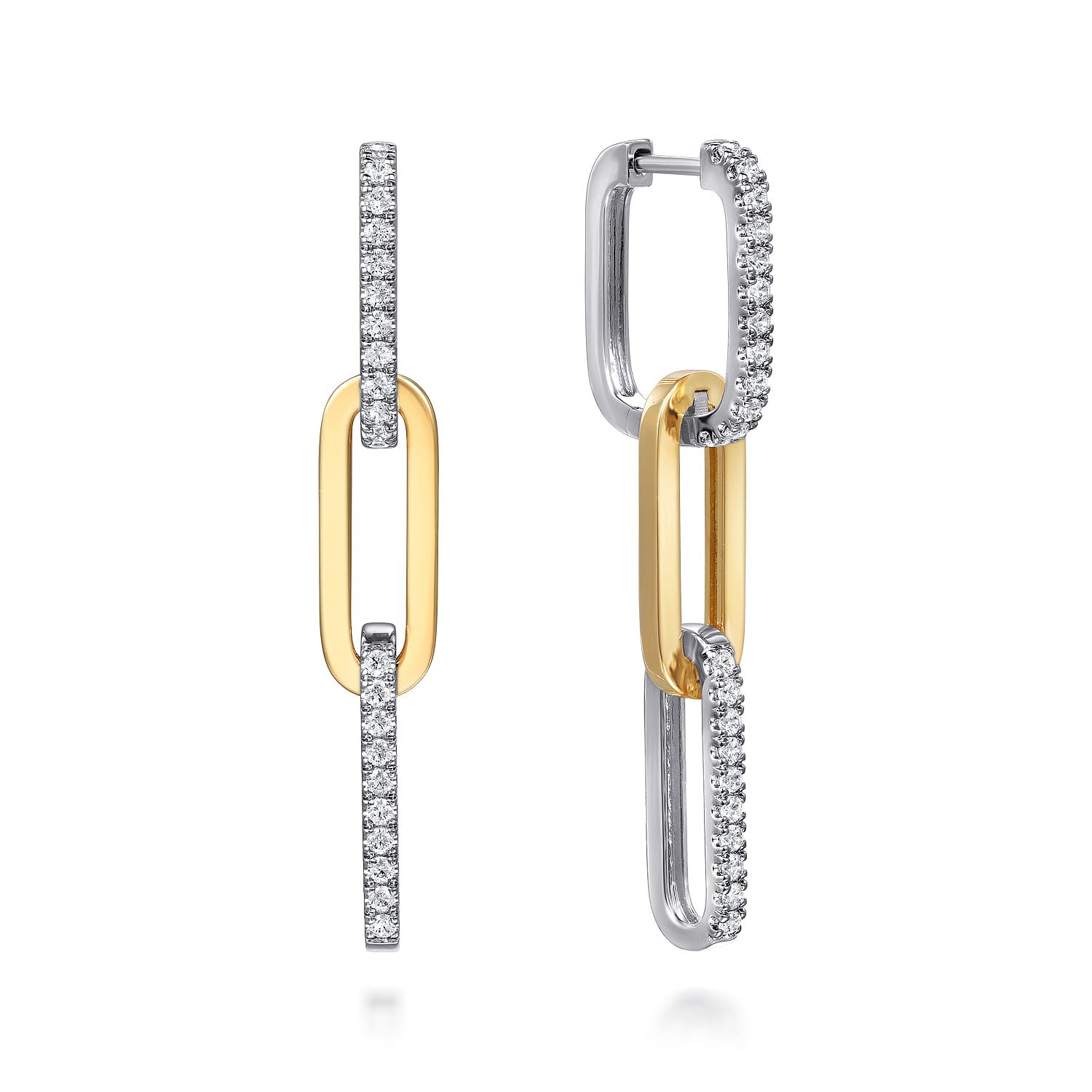 14K White and Yellow Gold Diamond And Hollow Link Chain Earrings - 0.6 ct - Shot 1