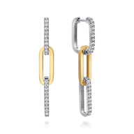 14K White and Yellow Gold Diamond And Hollow Link Chain Earrings