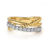 14K White and Yellow Gold Diamond And Rope Criss Cross Ladies Ring - 0.35 ct