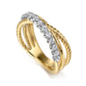 14K White and Yellow Gold Diamond And Rope Criss Cross Ladies Ring - 0.35 ct