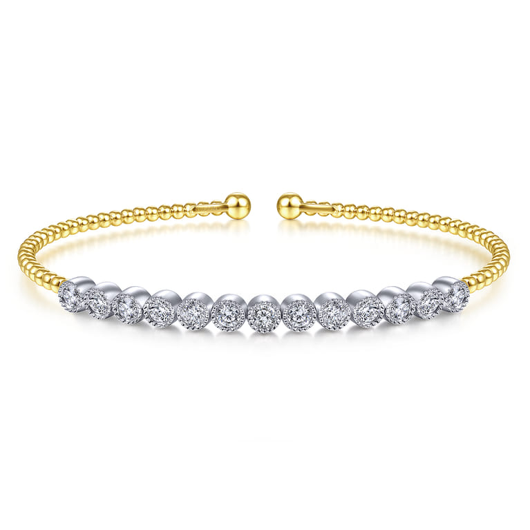 14K White and Yellow Gold Diamond Bangle - 1 ct - Shot 1