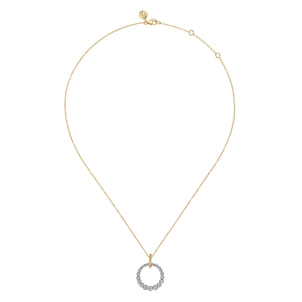 14K White and Yellow Gold Diamond Bujukan 20mm Drop Necklace