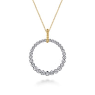 14K White and Yellow Gold Diamond Bujukan 30mm Drop Necklace