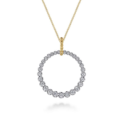 14K White and Yellow Gold Diamond Bujukan 30mm Drop Necklace