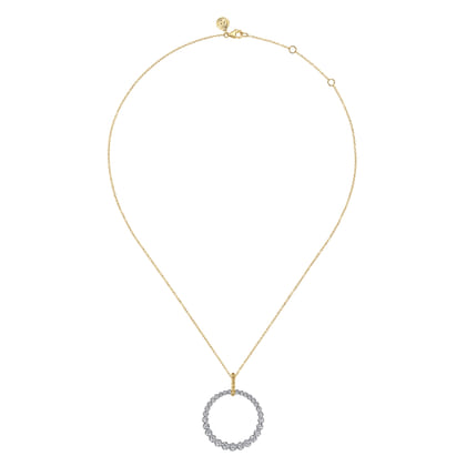 14K White and Yellow Gold Diamond Bujukan 30mm Drop Necklace