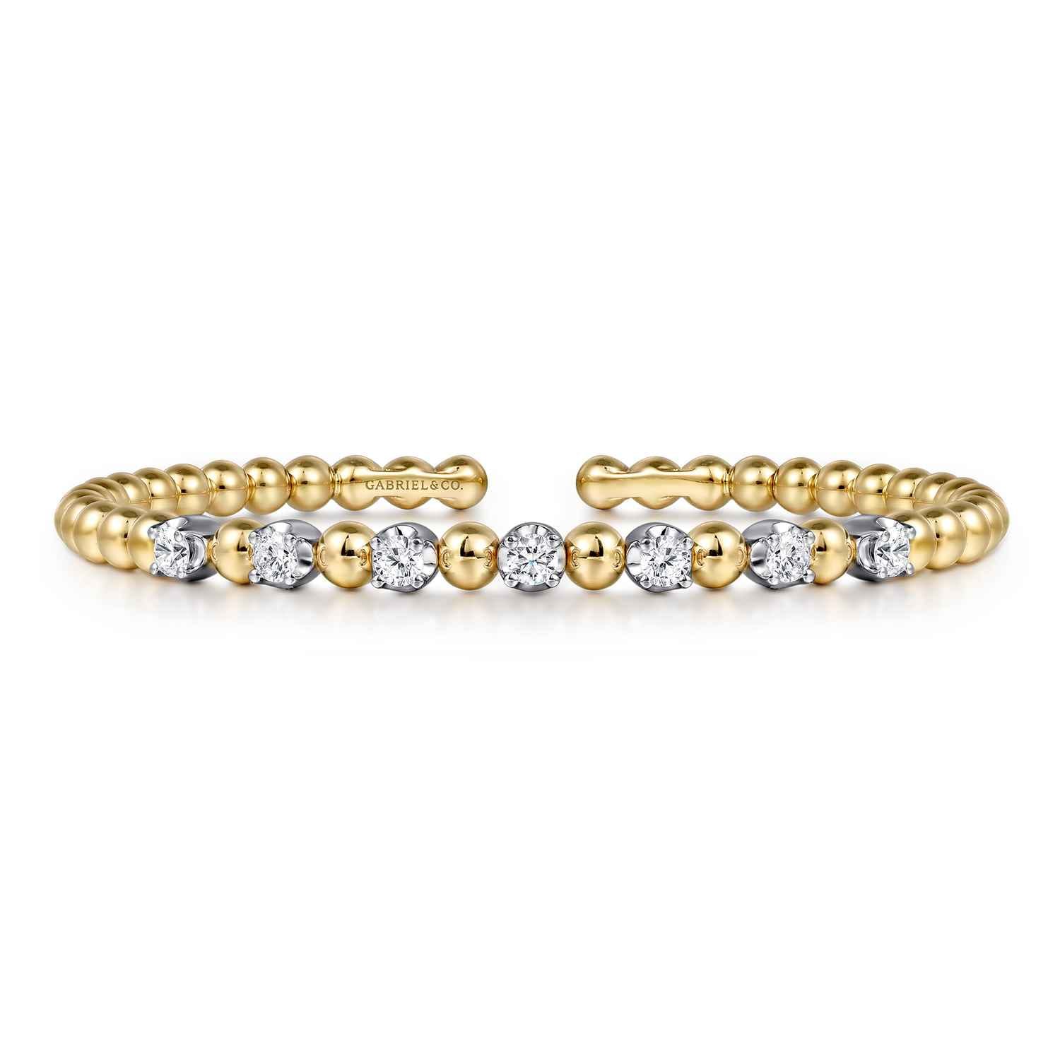 14K White and Yellow Gold Diamond Bujukan Beads Split Bangle - 0.75 ct - Shot 1