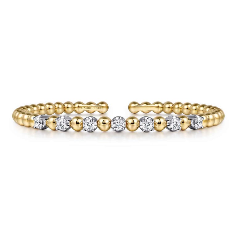 14K White and Yellow Gold Diamond Bujukan Beads Split Bangle - 0.75 ct - Shot 1