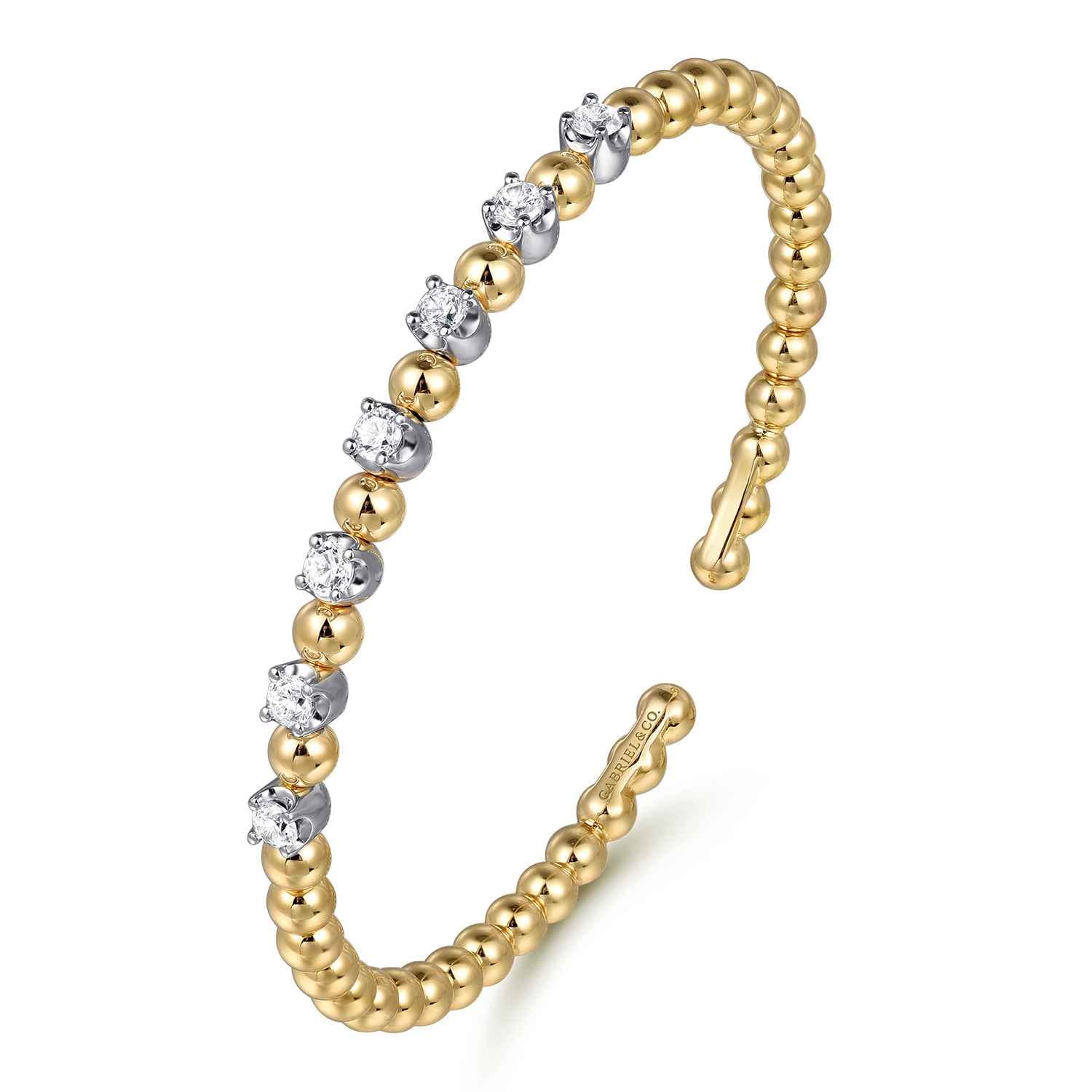 14K White and Yellow Gold Diamond Bujukan Beads Split Bangle - 0.75 ct - Shot 2