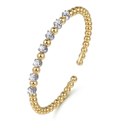 14K White and Yellow Gold Diamond Bujukan Beads Split Bangle