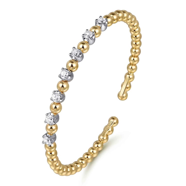 14K White and Yellow Gold Diamond Bujukan Beads Split Bangle - 0.75 ct - Shot 2
