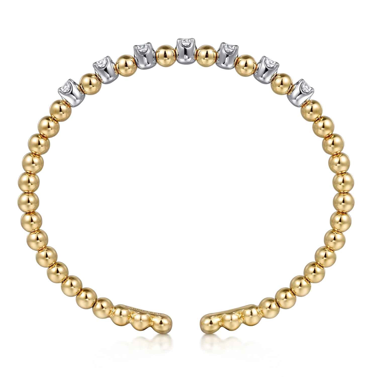 14K White and Yellow Gold Diamond Bujukan Beads Split Bangle - 0.75 ct - Shot 3