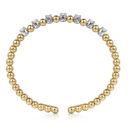 14K White and Yellow Gold Diamond Bujukan Beads Split Bangle