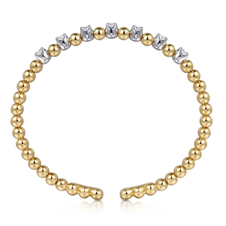 14K White and Yellow Gold Diamond Bujukan Beads Split Bangle - 0.75 ct - Shot 3