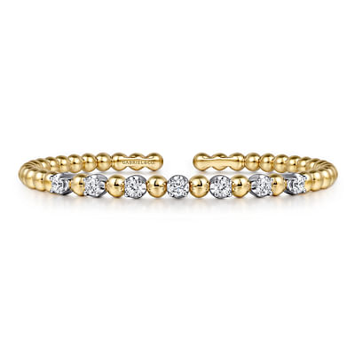 14K White and Yellow Gold Diamond Bujukan Beads Split Bangle